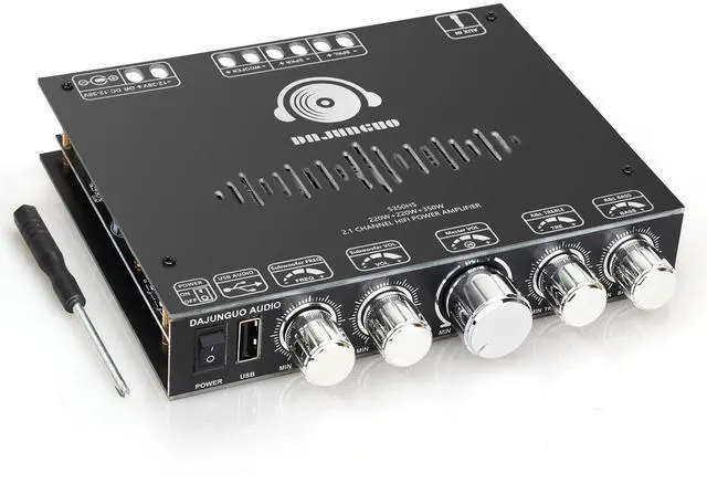 Main image of S350HS TPA3251 Bluetooth Power Amplifier Board with Subwoofer 2.1 Channel 220W×2+350W, 12V-38V Audio Power Amplifier Module with Treble and Bass Control,Black (S350HS)