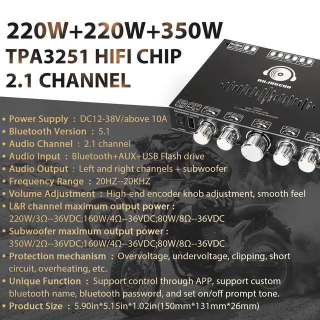 Alt view image 3 of 7 - S350HS TPA3251 Bluetooth Power Amplifier Board with Subwoofer 2.1 Channel 220W×2+350W, 12V-38V Audio Power Amplifier Module with Treble and Bass Control,Black (S350HS)
