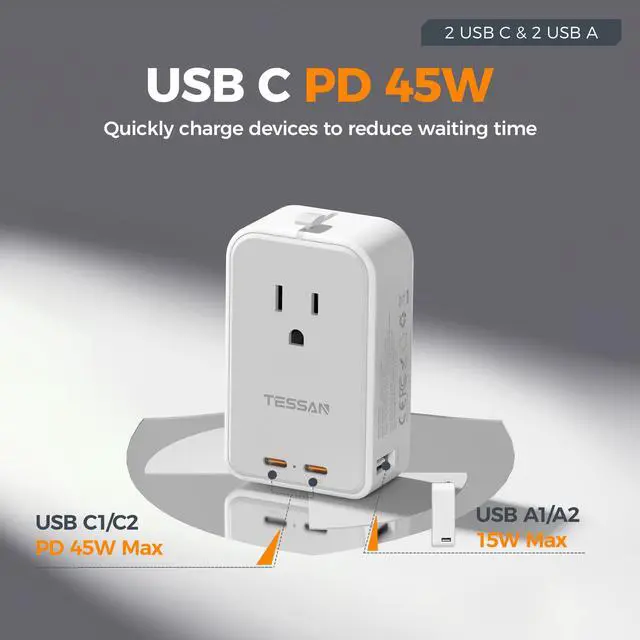 Alt view image 2 of 7 - Universal Travel Adapter PD 45W, 1 Pack