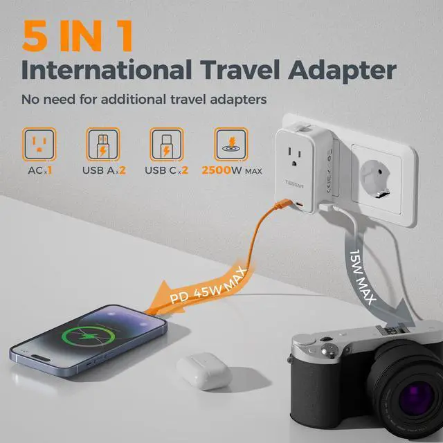 Alt view image 3 of 7 - Universal Travel Adapter PD 45W, 1 Pack
