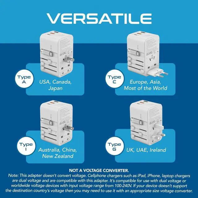 Alt view image 6 of 7 - 70W Universal Adapter, USB-C Cable, 3 USB Ports & Universal Socket