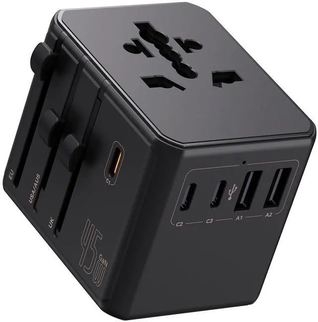 Main image of Universal Travel Adapter, 45W PD Fast Charging Travel Plug Adapter with 2 USB-A and 3 USB-C PortsInternational Adapter for EU, USA, UK, Asia, Worldwide Use, Black