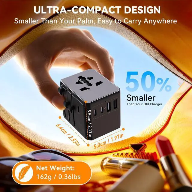 Alt view image 5 of 7 - Universal Travel Adapter, 45W PD Fast Charging Travel Plug Adapter with 2 USB-A and 3 USB-C PortsInternational Adapter for EU, USA, UK, Asia, Worldwide Use, Black