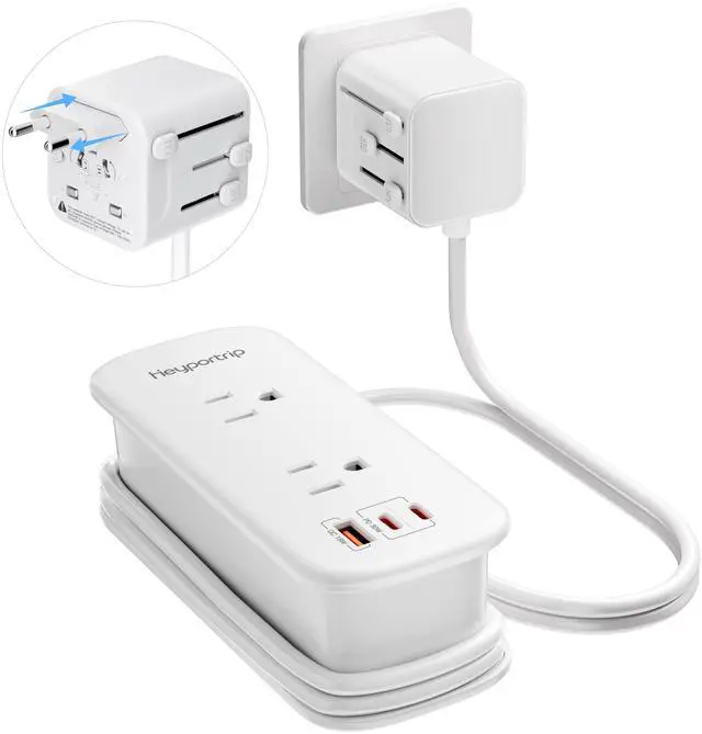 Main image of Universal Travel Adapter, PD 30W European Travel Plug Adapter with 2 USB-C & 1 USB-A Ports, International Power Adapter Fast Charging with 70in Power Cord for USA EU UK AUS