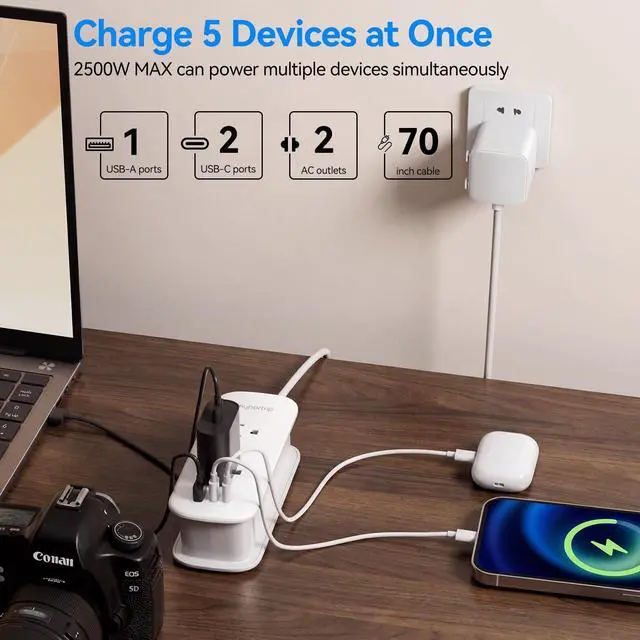 Alt view image 3 of 7 - Universal Travel Adapter, PD 30W European Travel Plug Adapter with 2 USB-C & 1 USB-A Ports, International Power Adapter Fast Charging with 70in Power Cord for USA EU UK AUS