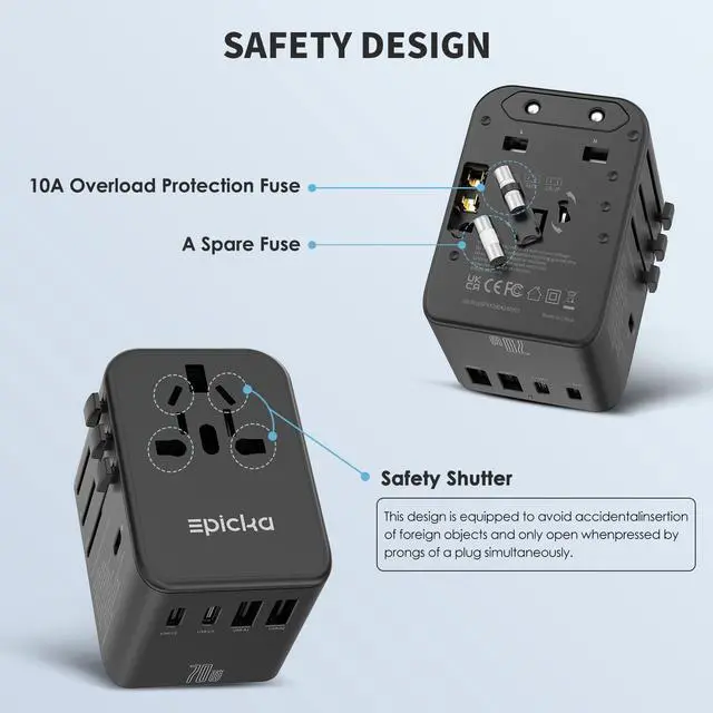 Alt view image 6 of 6 - 70W GaN PD Universal Travel Adapter, 3USB-C/2USB-A