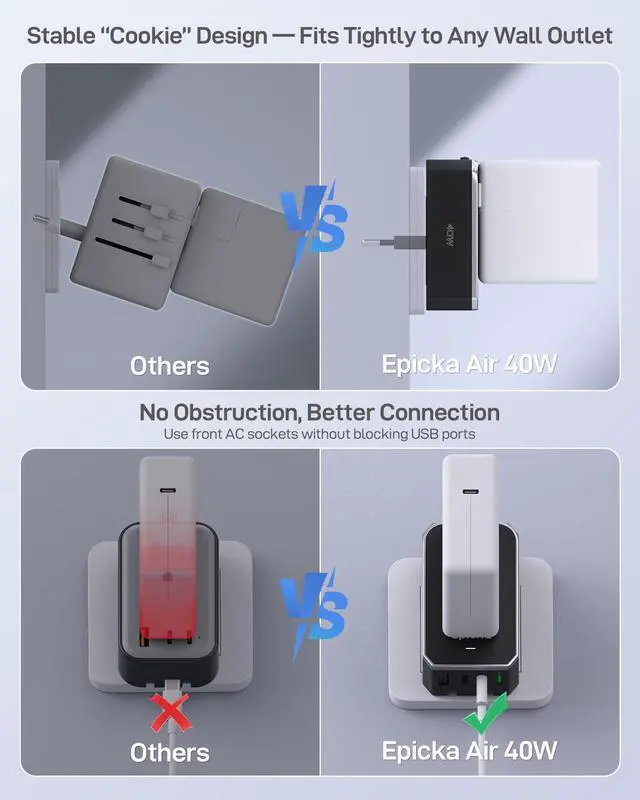 Alt view image 3 of 7 - Air 40W Universal Travel Adapter, PD Fast Charging International Power Adapter with 1 AC & 4 USB Ports, Worldwide Compact Travel Essentials for US/EU(Black, 1-Pack, Not a Voltage Converter)