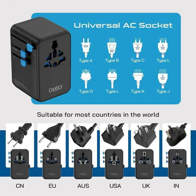 Alt view image 6 of 7 - GAN 100W Universal Travel Adapter with Retractable USB-C Cable, 2X USB-A & C, Universal Input and 1x USA/JP Input, 7 in 1 Universal Adapter for Worldwide Travel - Type A, C, G, I Output