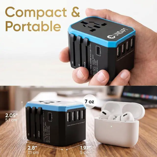 Alt view image 6 of 7 - Universal Travel Adapter for Europe and International Travel from USA, Type C EU/Type G UK/Type I AU/Type A US, 1 AC Outlet, 1 USB-C and 4 USB-A Ports, Travel Plug Adapter