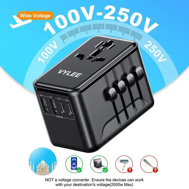 Alt view image 7 of 7 - Universal Travel Adapter, Type D/G/C/I/A International Plug Adaptor