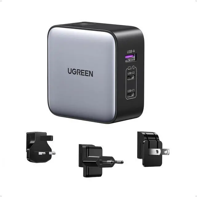 Main image of 65W USB C Travel Adapter, Foladable Fast GaN Charger with US/UK/EU 3 Plugs, 3-Port International Power Adapter for MacBook Air/Pro, Dell XPS, iPhone 17/16/15, iPad, Galaxy S25/S24, Steam Deck