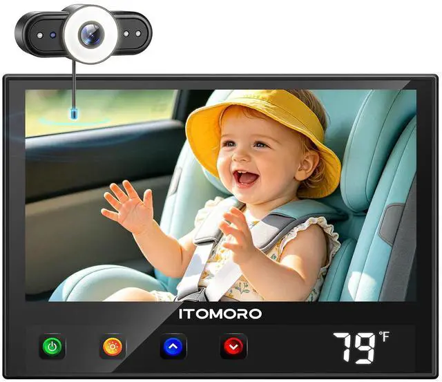 Main image of First Baby Car Camera with Temperature Display, Auto IR Night Vision & Touch-Adjustable Buttons, Plug & Play Car Seat Monitor for Rear Facing Infant