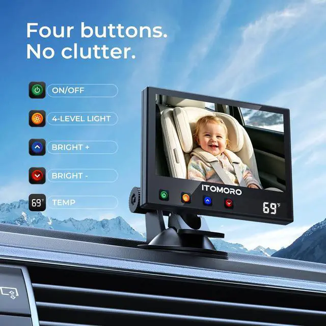 Alt view image 6 of 7 - First Baby Car Camera with Temperature Display, Auto IR Night Vision & Touch-Adjustable Buttons, Plug & Play Car Seat Monitor for Rear Facing Infant