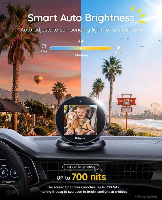 Alt view image 4 of 7 - Baby Car Camera, Round Fold-Down Monitor for Rear-Facing