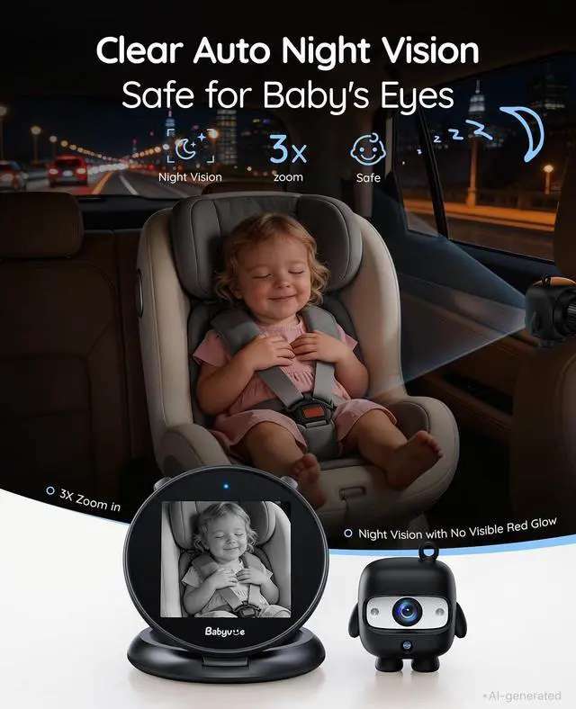 Alt view image 5 of 7 - Baby Car Camera, Round Fold-Down Monitor for Rear-Facing
