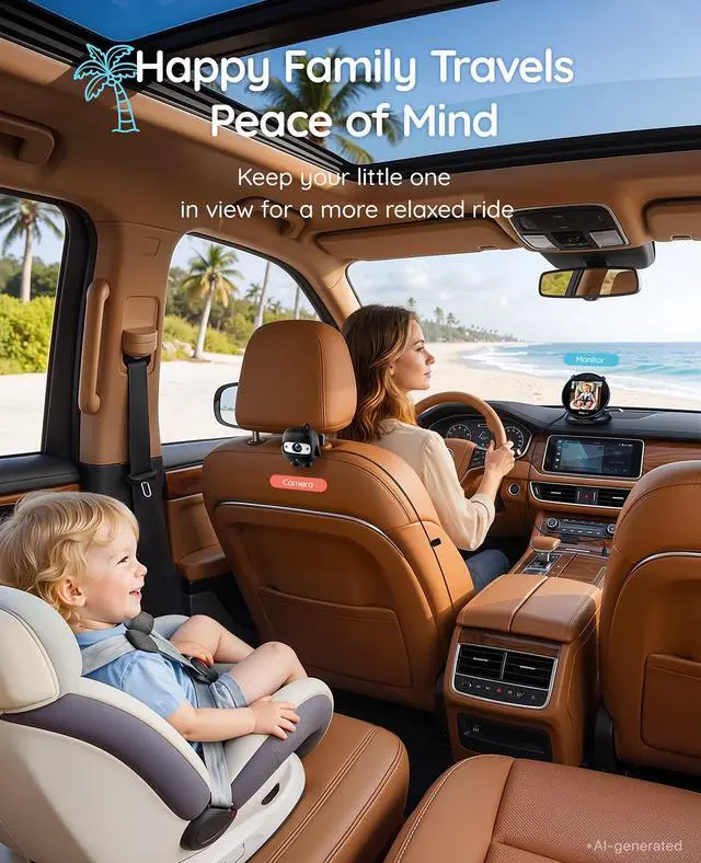 Alt view image 6 of 7 - Baby Car Camera, Round Fold-Down Monitor for Rear-Facing