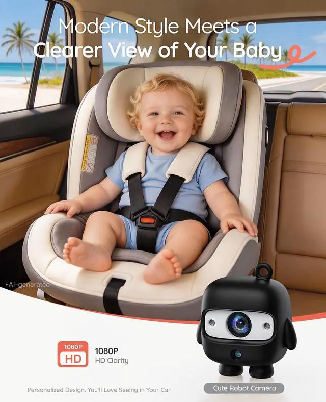 Alt view image 3 of 7 - Baby Car Camera, Round Fold-Down Monitor for Rear-Facing