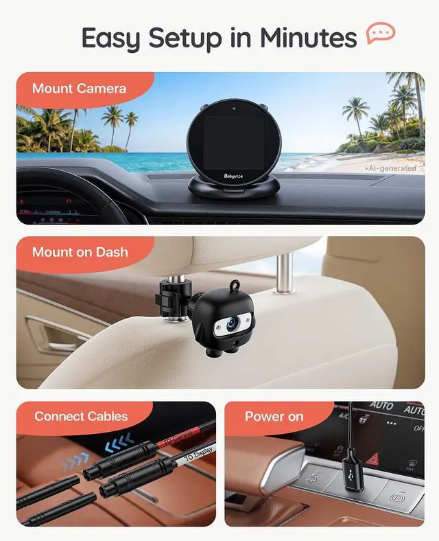 Alt view image 7 of 7 - Baby Car Camera, Round Fold-Down Monitor for Rear-Facing
