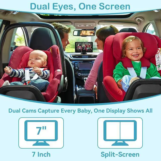 Alt view image 2 of 7 - Baby Car Camera for 2-Kids: 7 Inch IPS Display with Dual Carseat Cameras