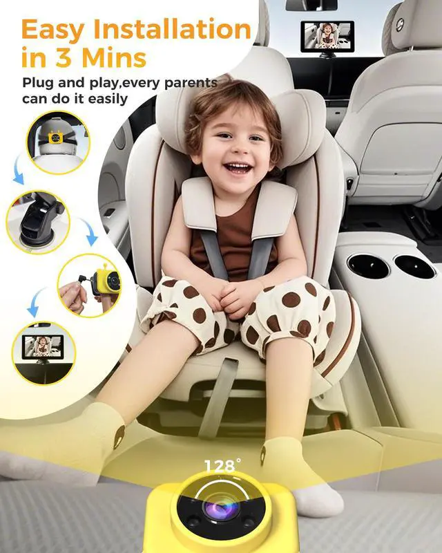 Alt view image 2 of 7 - 7-Inch HD 1080P Baby Car Camera, 3X Zoom, 940nm Night Vision, Touchscreen, Recording & Picture, Supports TF Card (64G), Easy Install, for Kids/Pets, Rear-Facing Monitoring