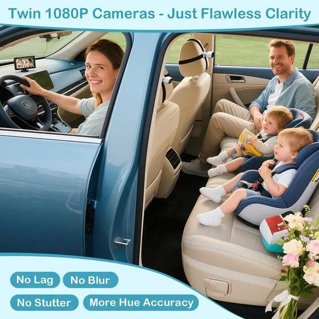Alt view image 6 of 7 - Baby Car Camera for 2-Kids: 7 Inch IPS Display with Dual Carseat Cameras