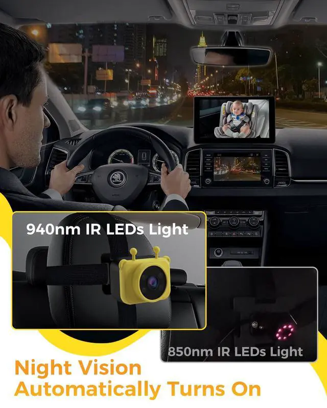 Alt view image 5 of 7 - 7-Inch HD 1080P Baby Car Camera, 3X Zoom, 940nm Night Vision, Touchscreen, Recording & Picture, Supports TF Card (64G), Easy Install, for Kids/Pets, Rear-Facing Monitoring