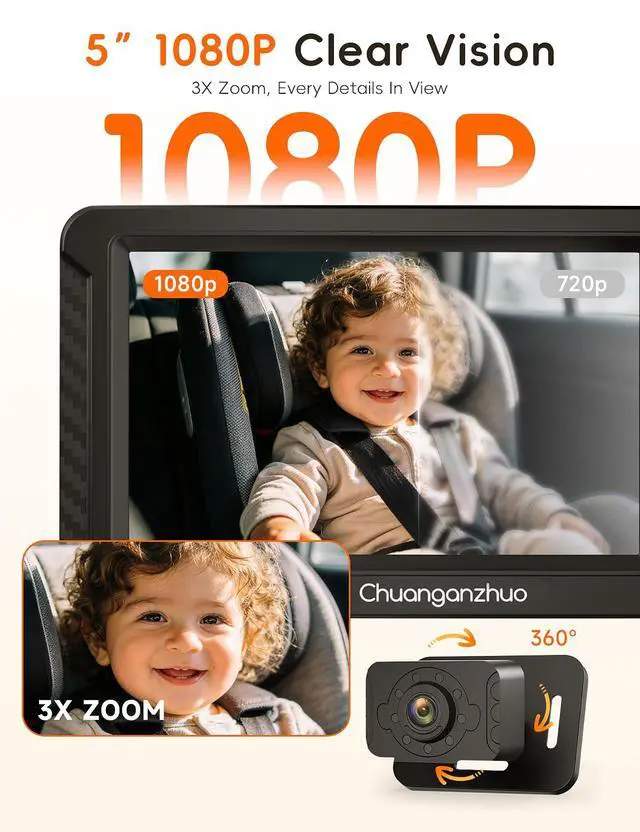 Alt view image 3 of 7 - 1080P Baby Car Camera with HD Night Vision, 3X Zoom, USB/12V Powered, S100C
