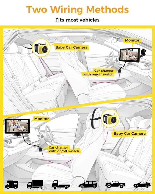 Alt view image 6 of 7 - 7-Inch HD 1080P Baby Car Camera, 3X Zoom, 940nm Night Vision, Touchscreen, Recording & Picture, Supports TF Card (64G), Easy Install, for Kids/Pets, Rear-Facing Monitoring