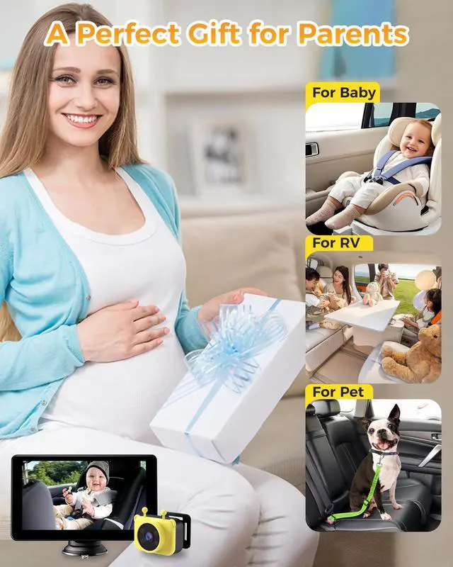 Alt view image 7 of 7 - 7-Inch HD 1080P Baby Car Camera, 3X Zoom, 940nm Night Vision, Touchscreen, Recording & Picture, Supports TF Card (64G), Easy Install, for Kids/Pets, Rear-Facing Monitoring