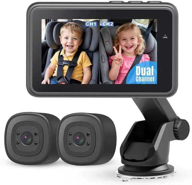 Main image of Baby Car Camera for 2 Kids - 4.3" Dual Channel Car Baby Monitor with Split Screen,Night Vision, Wide View, Easy Install Rear Facing Backseat Camera for Baby