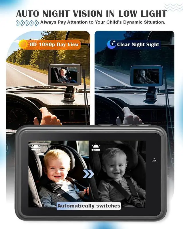 Alt view image 5 of 7 - Baby Car Camera for 2 Kids - 4.3" Dual Channel Car Baby Monitor with Split Screen,Night Vision, Wide View, Easy Install Rear Facing Backseat Camera for Baby