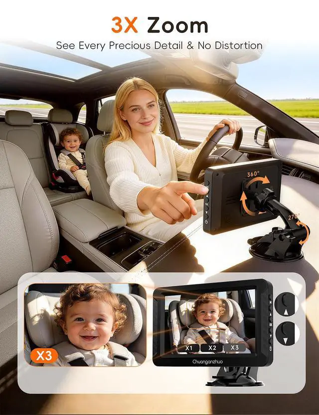 Alt view image 6 of 7 - 1080P Baby Car Camera with HD Night Vision, 3X Zoom, USB/12V Powered, S100C