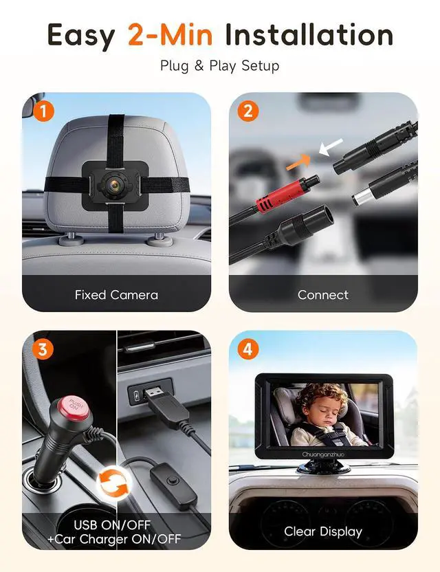 Alt view image 7 of 7 - 1080P Baby Car Camera with HD Night Vision, 3X Zoom, USB/12V Powered, S100C