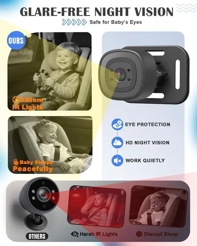 Alt view image 4 of 7 - Baby Car Camera for 2 Kids - 4.3" Dual Channel Car Baby Monitor with Split Screen,Night Vision, Wide View, Easy Install Rear Facing Backseat Camera for Baby