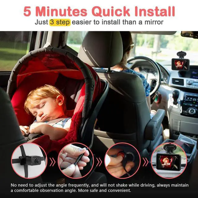 Alt view image 6 of 6 - Baby Car Camera, 4.3'' 1080P Night Vision Car Baby Mirror with Camera 5 Mins Easy Installation Crystal Clear Wide View for Rear Facing Seat ACZ407