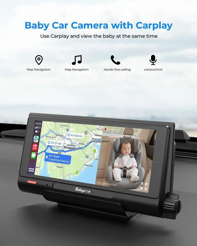 Alt view image 2 of 7 - BV7 Baby Car Camera with Carplay, 7.2" Split Screen and Recording