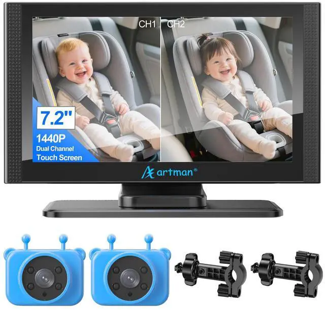 Main image of Dual 1440P Baby Car Camera for 2 Kids with 7.2 Inch Touch Screen