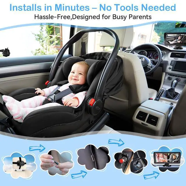 Alt view image 4 of 7 - Dual Baby Car Camera for 2 Kids - 6.9'' Split Screen Ultrawide HD Display with Two Cameras, Easy Setup, Rotatable Night Vision Cameras, Ideal for Parents, Grandparents, Safe & Clear Viewing