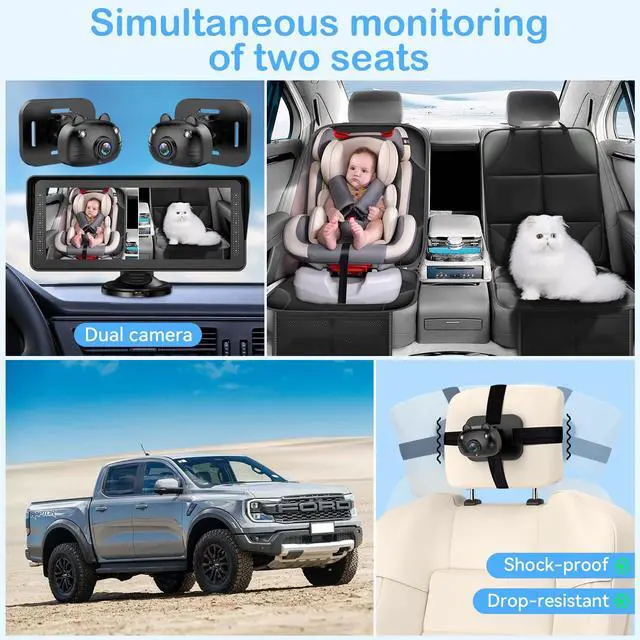 Alt view image 5 of 7 - Dual Baby Car Camera for 2 Kids - 6.9'' Split Screen Ultrawide HD Display with Two Cameras, Easy Setup, Rotatable Night Vision Cameras, Ideal for Parents, Grandparents, Safe & Clear Viewing