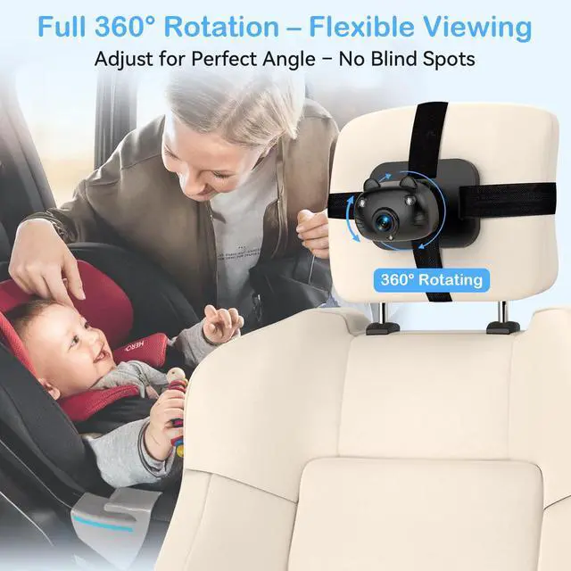Alt view image 6 of 7 - Dual Baby Car Camera for 2 Kids - 6.9'' Split Screen Ultrawide HD Display with Two Cameras, Easy Setup, Rotatable Night Vision Cameras, Ideal for Parents, Grandparents, Safe & Clear Viewing