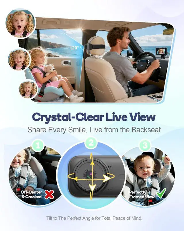 Alt view image 6 of 7 - Wireless Baby Car Camera, Car Baby Monitor No Wi-Fi Needed, Auto Night Vision IR-Cut Adjustable Lens, Long Battery for Rear-Facing Seat Long Trips, Newborn Travel Essentials