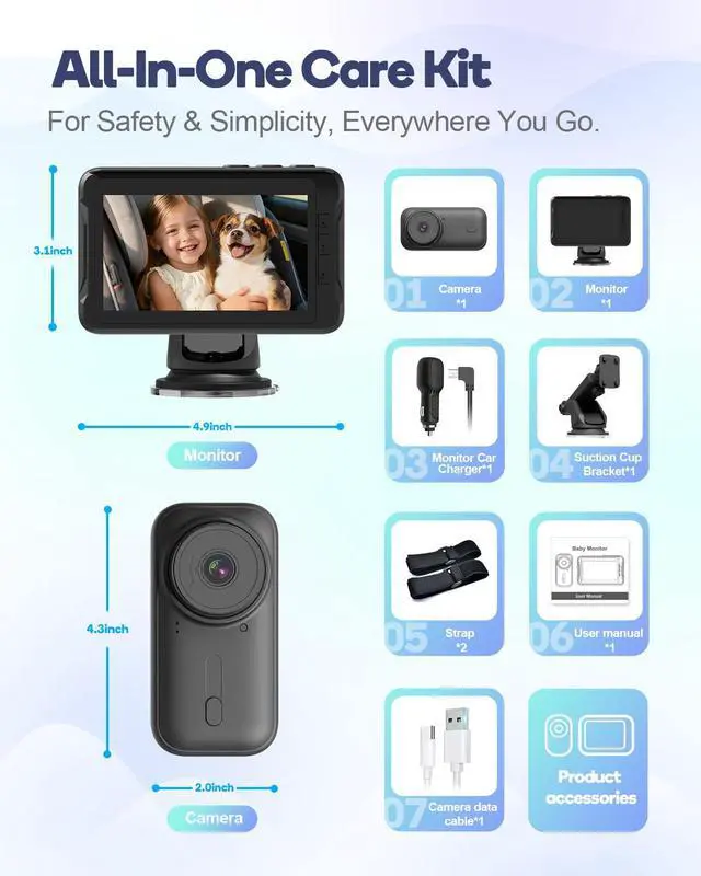 Alt view image 7 of 7 - Wireless Baby Car Camera, Car Baby Monitor No Wi-Fi Needed, Auto Night Vision IR-Cut Adjustable Lens, Long Battery for Rear-Facing Seat Long Trips, Newborn Travel Essentials