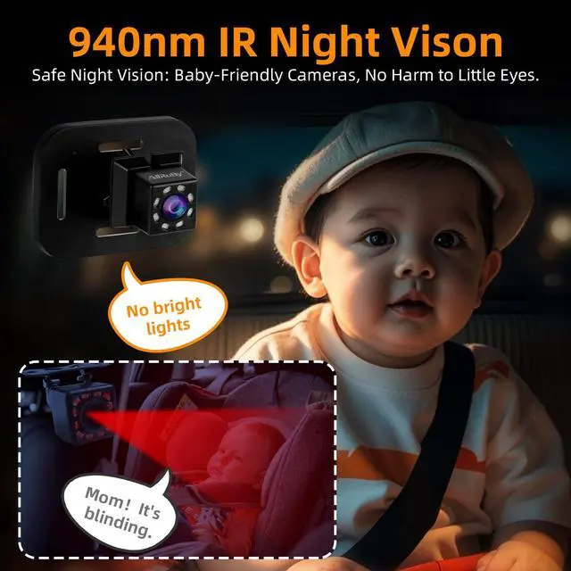 Alt view image 4 of 7 - Baby Car Camera Monitor,Baby car Mirror,for USB/USBC/CigaretteLighter Ports, View Infant in Rear Facing Seat with Wide Clear View,Aimed at Baby-Easily to Observe The Baby's Every Move