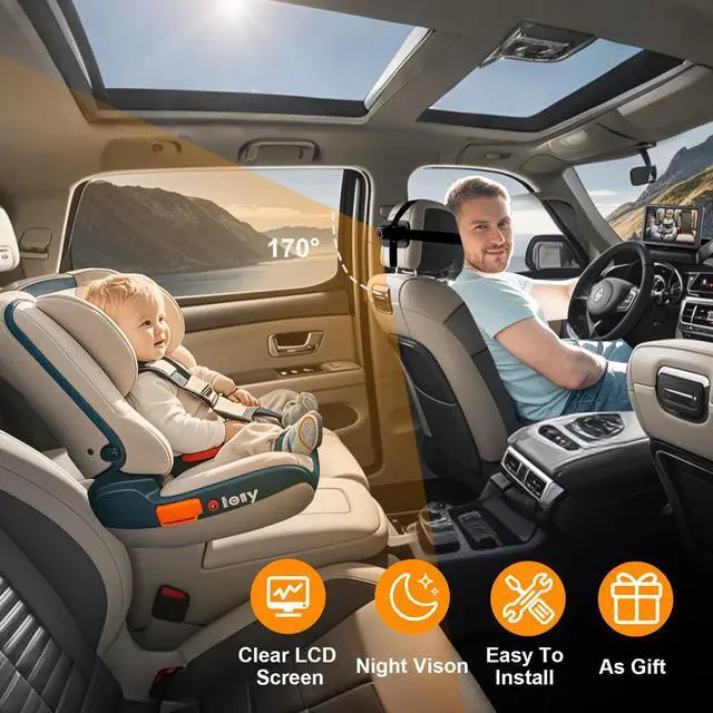 Alt view image 5 of 7 - Baby Car Camera Monitor,Baby car Mirror,for USB/USBC/CigaretteLighter Ports, View Infant in Rear Facing Seat with Wide Clear View,Aimed at Baby-Easily to Observe The Baby's Every Move