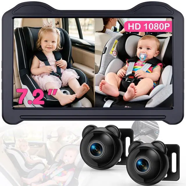 Main image of 1080P Dual Baby Car Camera for 2 Kids - 7.2'' Split Screen Monitor for Twins & Sibling, HD Day & Night Vision Car Seat Camera Delivering Clear Face & Body View on Road Trip & Daily Commutes