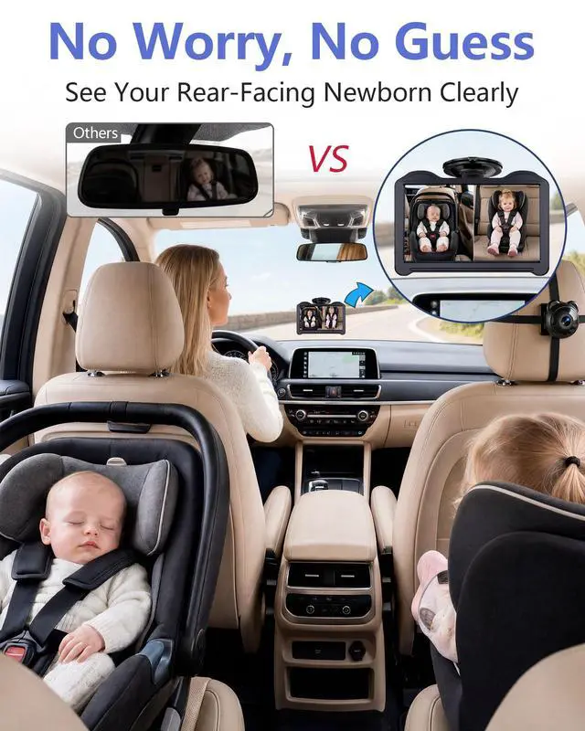 Alt view image 3 of 7 - 1080P Dual Baby Car Camera for 2 Kids - 7.2'' Split Screen Monitor for Twins & Sibling, HD Day & Night Vision Car Seat Camera Delivering Clear Face & Body View on Road Trip & Daily Commutes