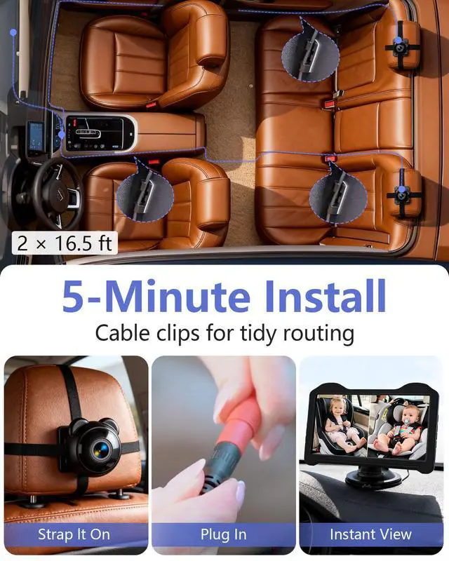 Alt view image 5 of 7 - 1080P Dual Baby Car Camera for 2 Kids - 7.2'' Split Screen Monitor for Twins & Sibling, HD Day & Night Vision Car Seat Camera Delivering Clear Face & Body View on Road Trip & Daily Commutes