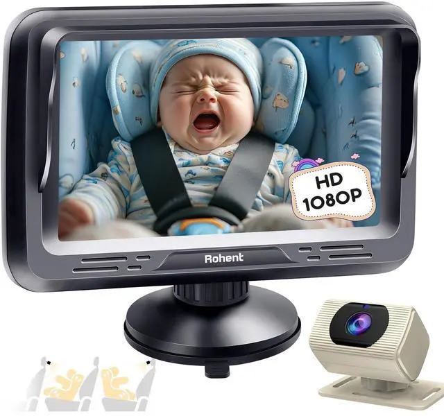 Main image of Car Baby Monitor with Camera - 1080P HD, 360° Adjustable, Night Vision, 150° Wide-Angle Lens, Easy Installation, Perfect Match for Beige Car Interiors, Ideal for Parents & Families