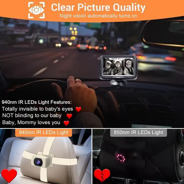 Alt view image 2 of 7 - Car Baby Monitor with Camera - 1080P HD, 360° Adjustable, Night Vision, 150° Wide-Angle Lens, Easy Installation, Perfect Match for Beige Car Interiors, Ideal for Parents & Families