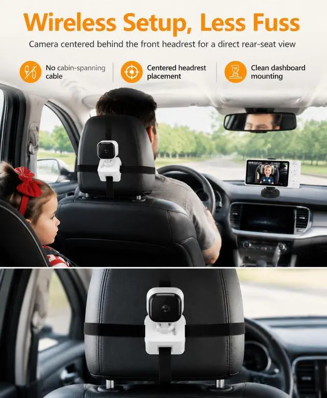 Alt view image 3 of 7 - Wireless Baby Car Camera 5" HD 1080P IPS Anti-Glare Screen USB Powered, Temperature Alert, Night Vision & VOX Mode, 360° Rotatable Rear Facing Carseat Monitor Newborns Travel Essentials Gifts